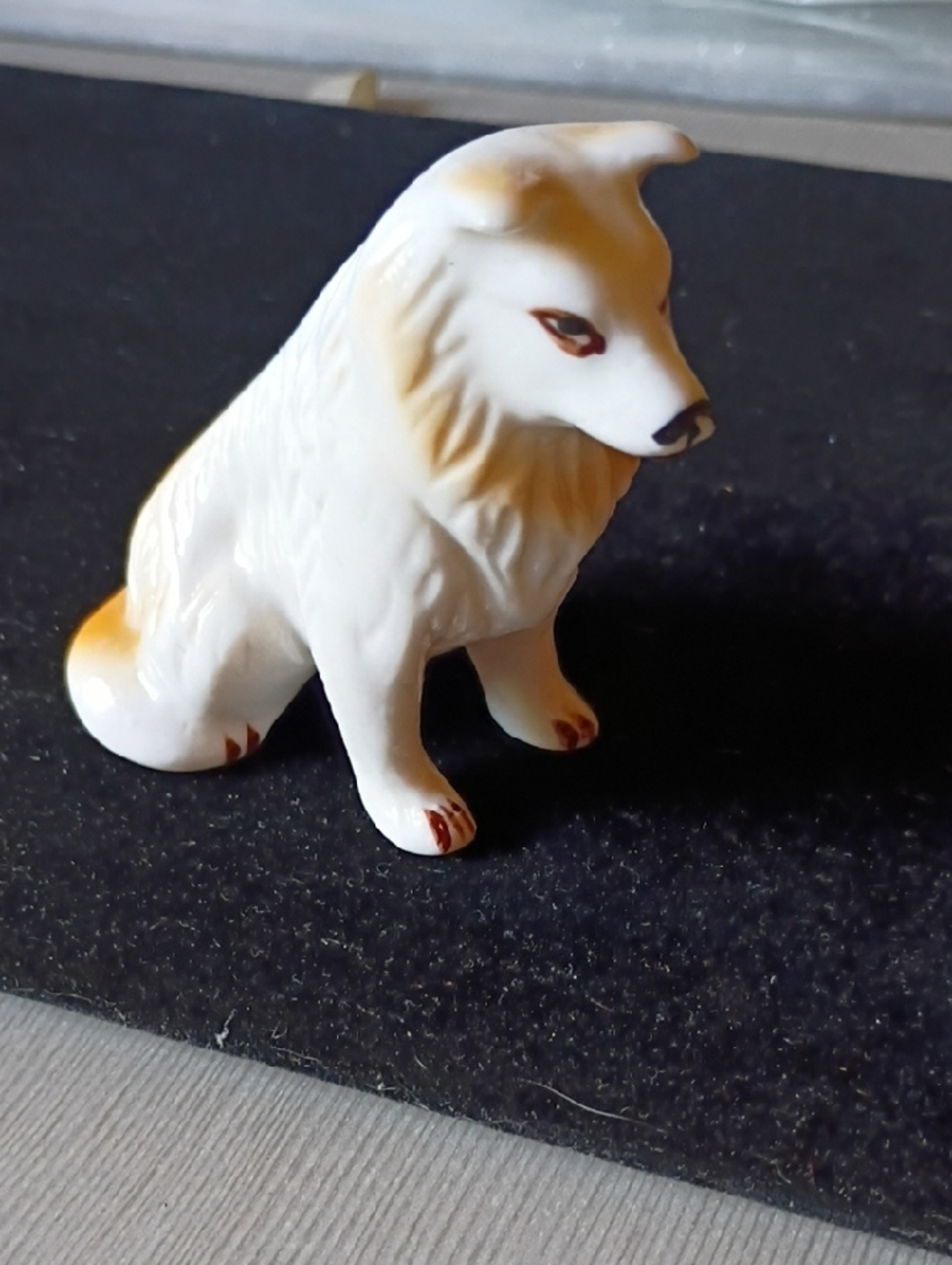 White Ceramic Wolf/Dog Figurine with Tan Accents
